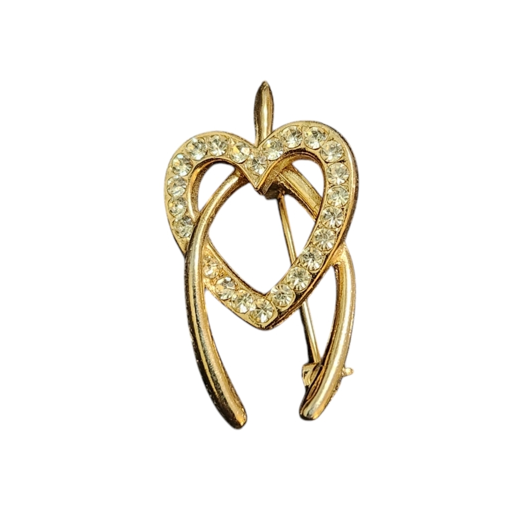 Vintage Interlocking Heart and Wishbone Brooch